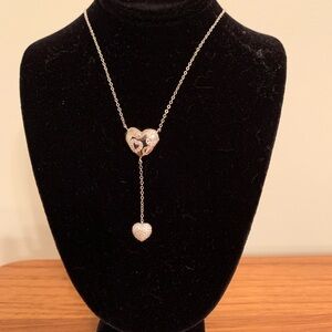 Gold Plated over Sterling Silver Cubic Zirconia Heart and Love Pendant Necklace